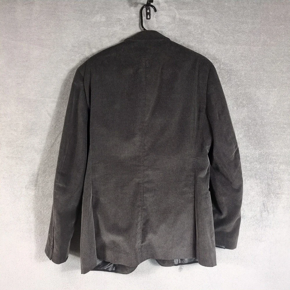 John Varvatos Mens Charcoal Grey Corduroy 3 Button Blazer Leather Trim Size‎ 40R